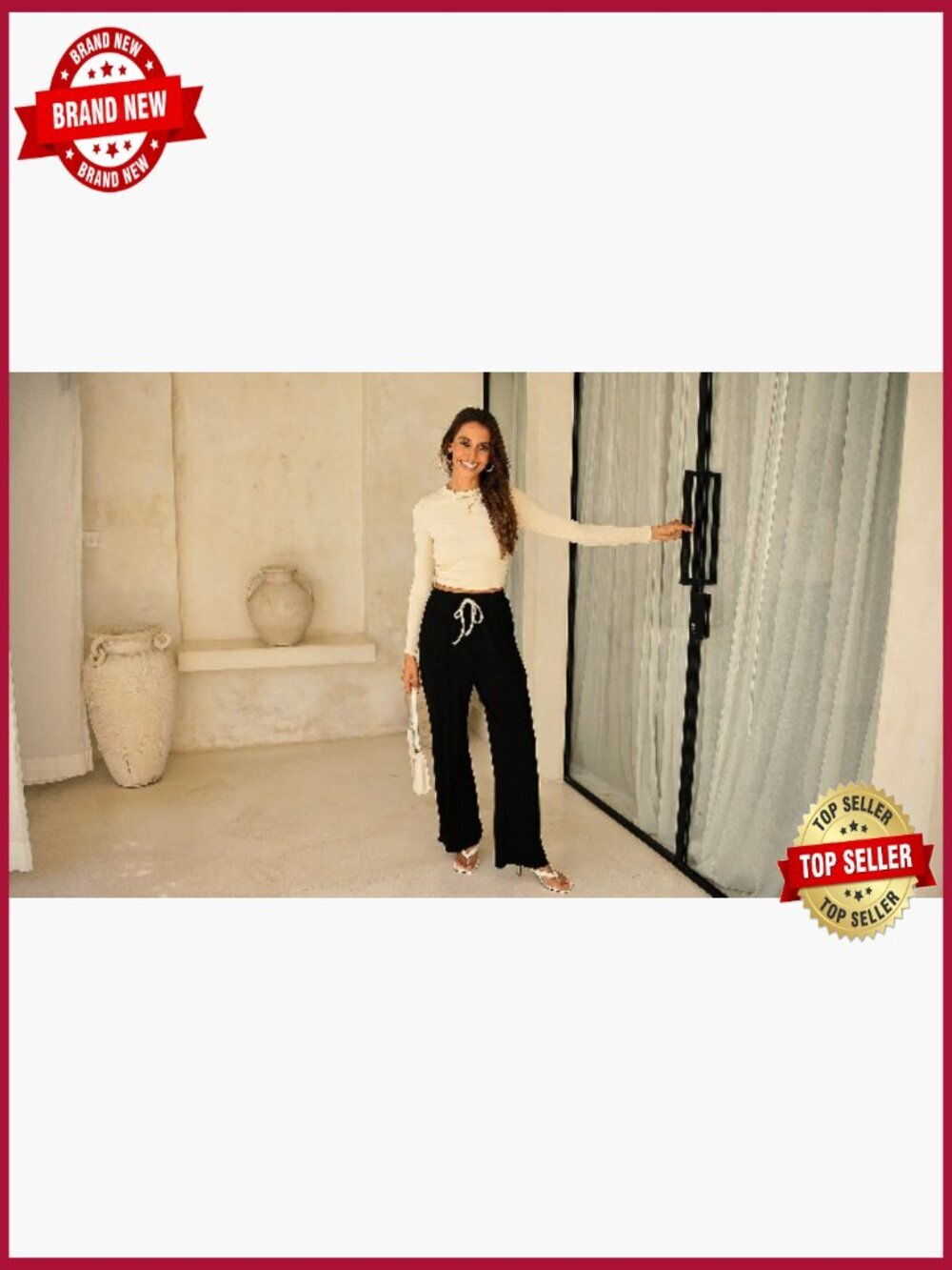 Ribbed Lounge Set - Crop Top & Wide Leg Pants - Picture 7 of 7